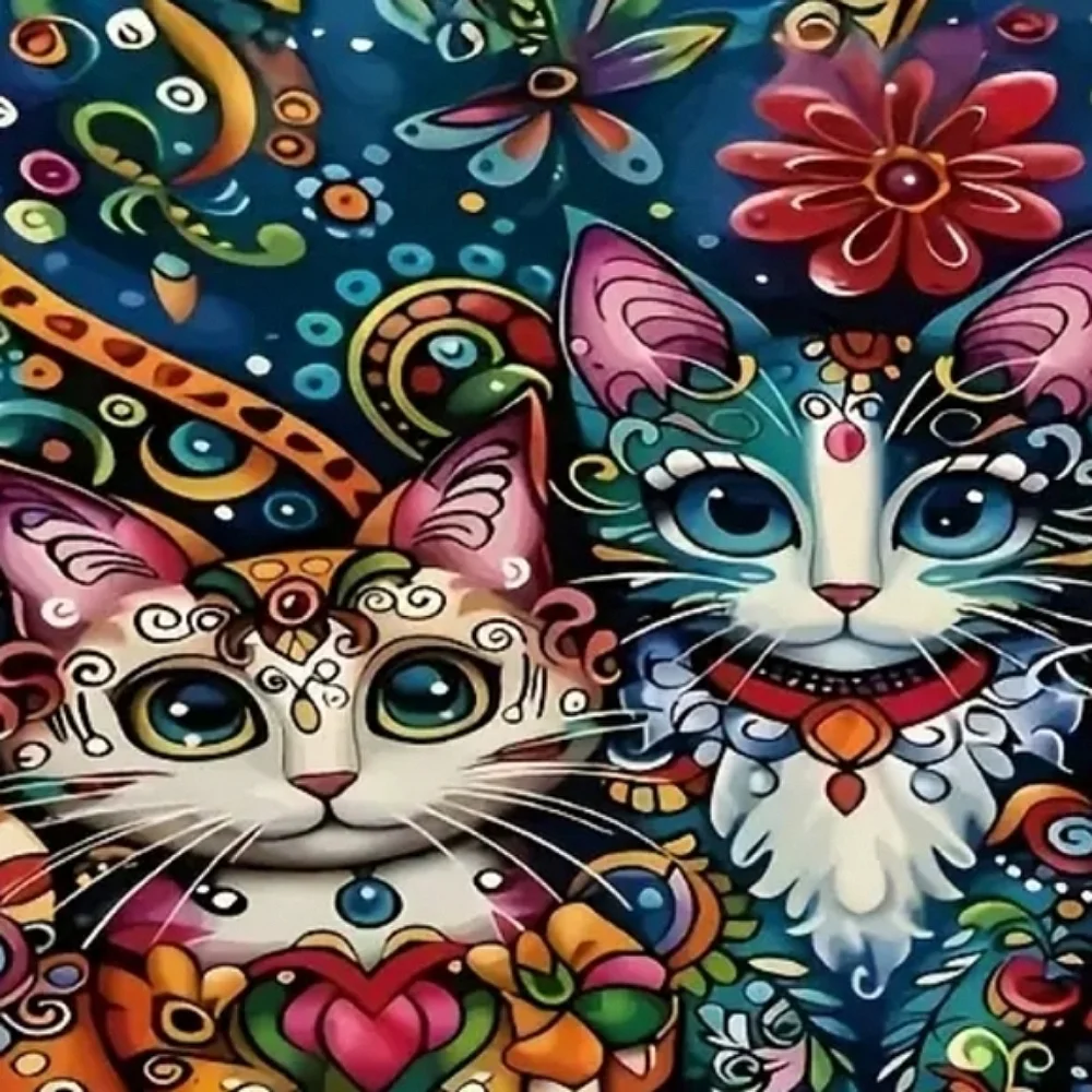 🆕️LAST 1😻LARGE COLORFUL, WHIMSICAL CAT VIBRANT COSMETIC BAG/ Y2K CATS ARTISTIC